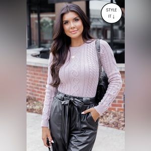 Pink Lily “Might As Well Taupe Cable Knit Bodysuit”